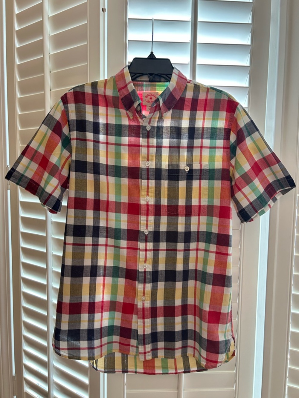 BROOKS BROTHERS Short Sleeve Shirt Button Down Men's M Cotton Multi Color Plaid